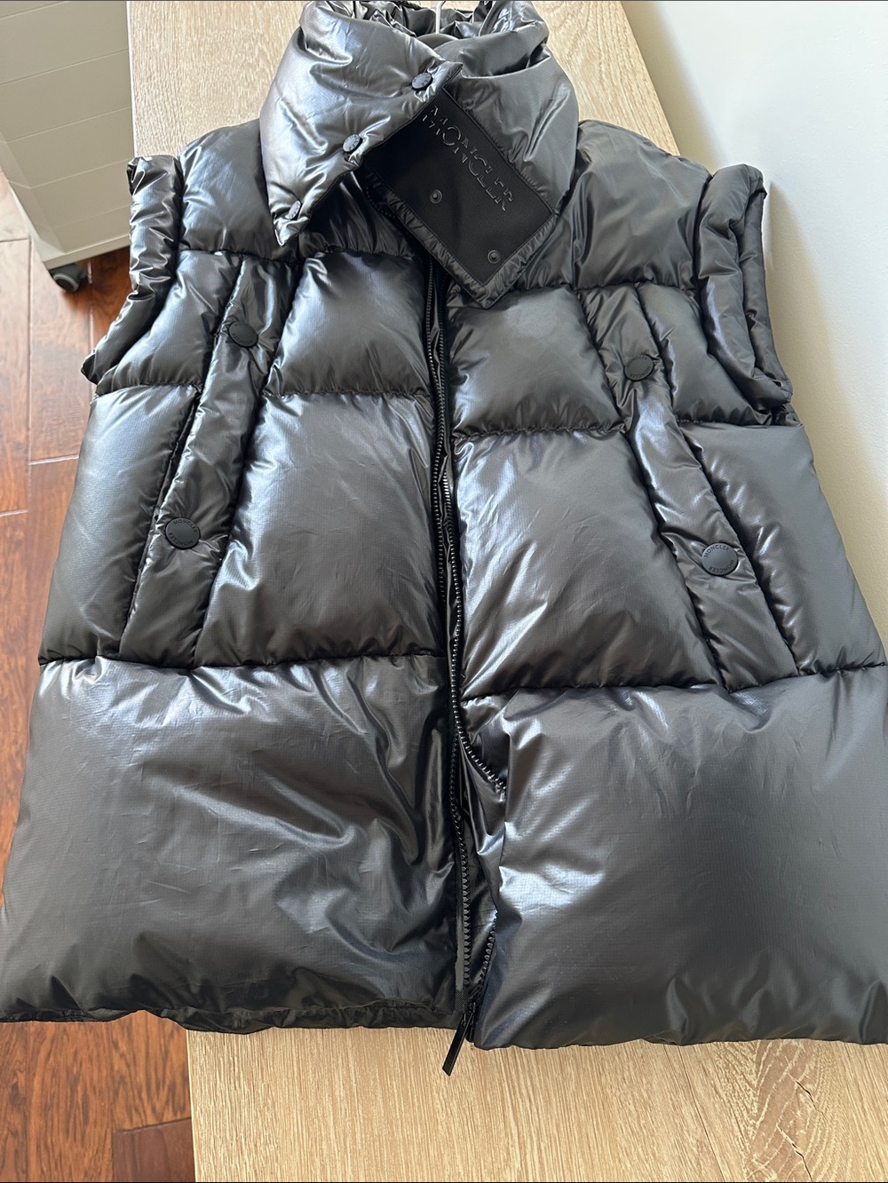 Moncler Black Shiny Quilted Puffer Vest